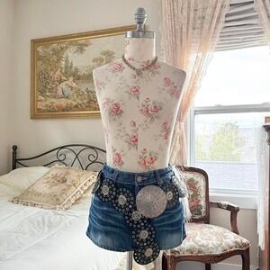 Y2K black faux leather disc statement belt size medium